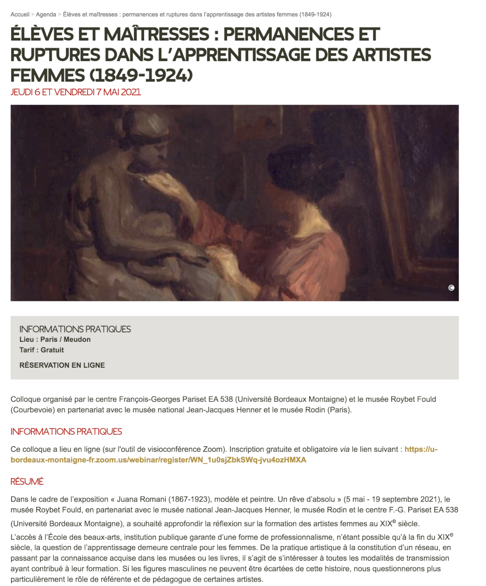 Elèves et maîtresses : permanences et ruptures dans l'apprentissage des artistes femmes (1849-1924)